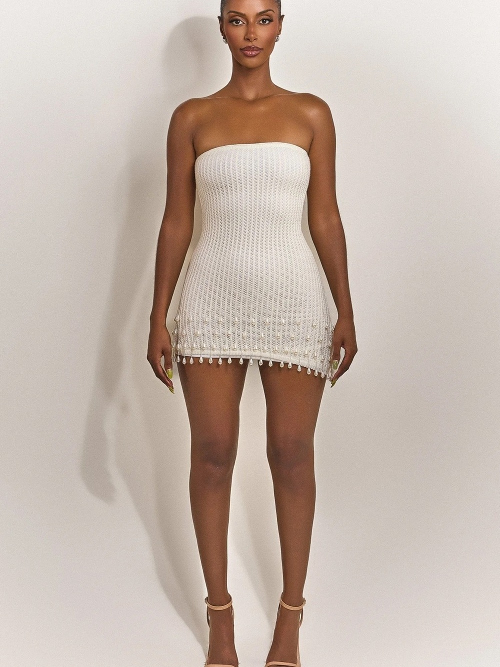 Strapless Cream Knit Mini Dress